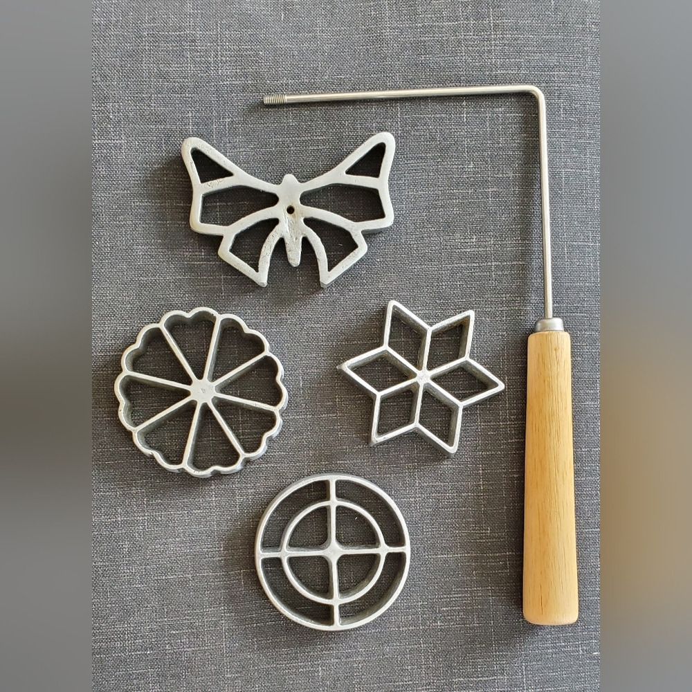 Silver and Wood Rosette Iron Set